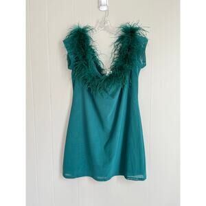 Akira Bodycon Mini‎ Dress Feather Boa Neckline Green 3X Plus Size Stretchy